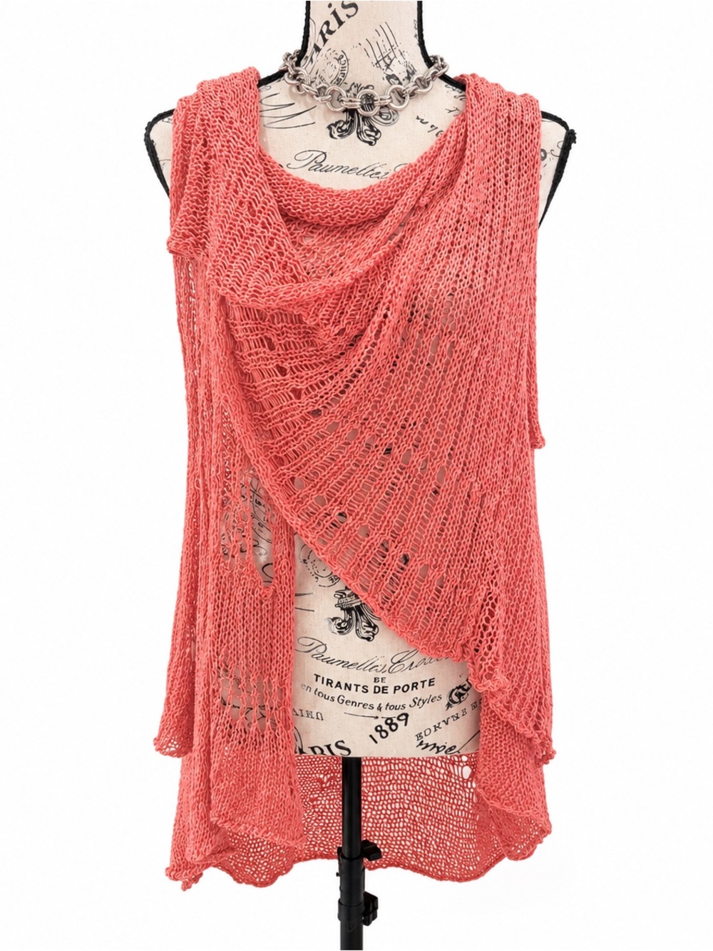 Lightweight Open-Knit Coral Wrap